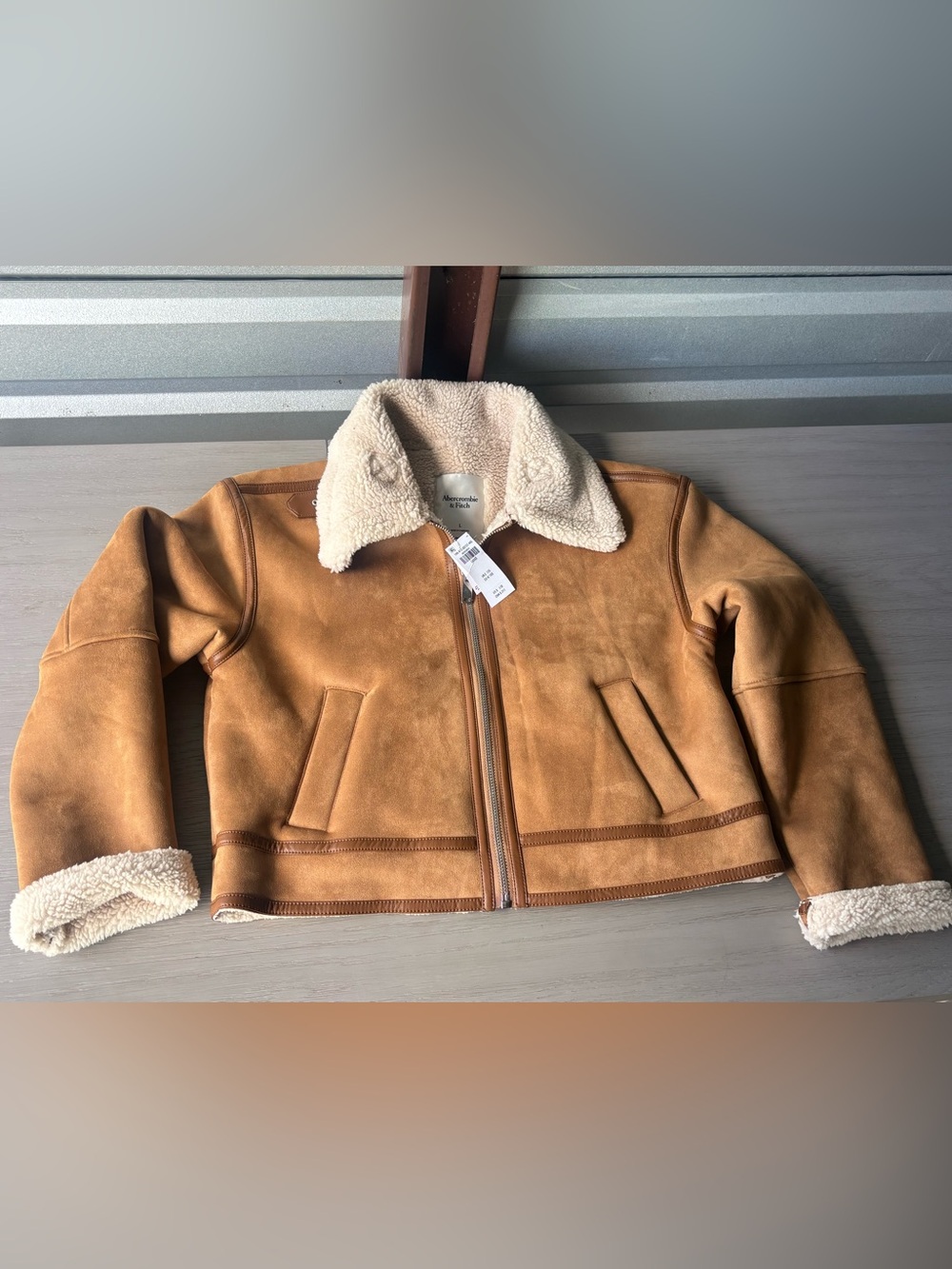 Abercrombie & Fitch Tan Sherpa-Lined Suede Jacket